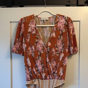 Wayf Bodysuit in Orange and Pink Floral